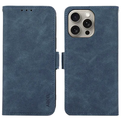 ABEEL For iPhone 12 Pro Leather Case RFID Blocking Wallet Phone Cover Side Magnetic Clasp - Blue
