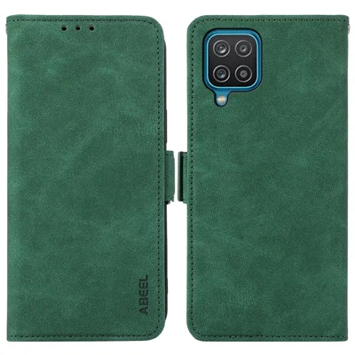 ABEEL For Samsung Galaxy A12 Cell Phone Case PU Leather RFID Blocking Flip Stand Wallet Cover - Green
