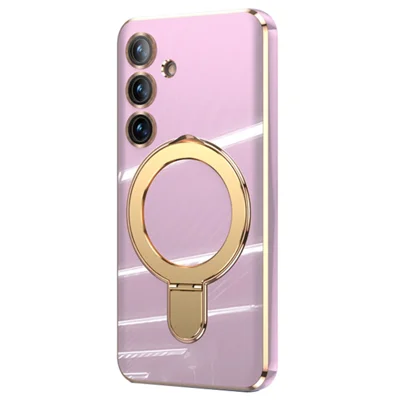 For Samsung Galaxy S24 Magnetic Case Ring Kickstand Soft TPU Phone Cover - Light Purple