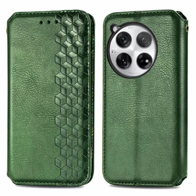For OnePlus 12 5G PU Leather Case Rhombus Imprint Wallet Stand Phone Cover - Green