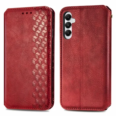 For Samsung Galaxy A05s 4G PU Leather Case Rhombus Imprint Wallet Stand Phone Cover - Red