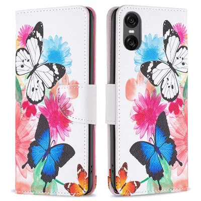 For Sony Xperia 10 VI Cell Phone Case Pattern Printing Leather Flip Stand Wallet Cover - Two Butterflies