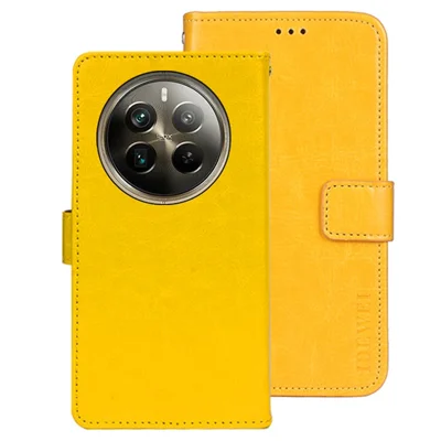 IDEWEI For Realme 12 Pro 5G / 12 Pro+ 5G Wallet Stand Case Crazy Horse PU Leather Phone Cover - Yellow