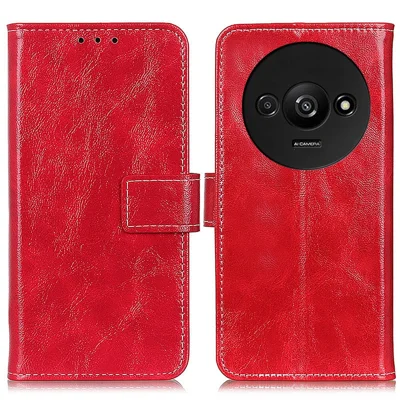 For Xiaomi Redmi A3 / Poco C61 4G PU Leather Case Cell Phone Back Cover Retro Phone Shell - Red