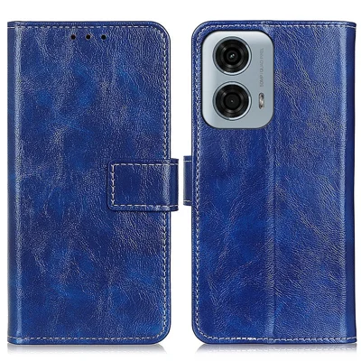 For Motorola Moto G45 5G / G34 5G Drop Resistant Case Retro PU Leather Wallet Stand Phone Cover - Blue