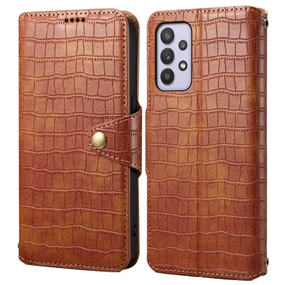 For Samsung Galaxy A32 5G / M32 5G Wallet Phone Case with Stand Crocodile Texture Leather Cover - Brown