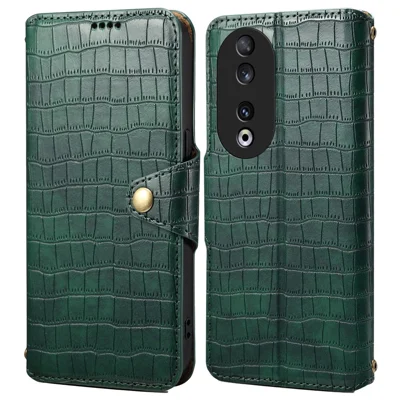Wallet Phone Cover for Honor 90 Leather Case with Folding Stand Crocodile Texture - Green
