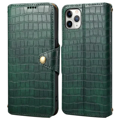 For iPhone 12 Pro Max 6.7 inch Case Crocodile Texture Leather Cover Classic Wallet Phone Shell - Green