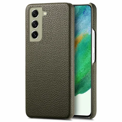 Y1 For Samsung Galaxy S21 FE 5G Case Anti-Scratch Litchi Texture PU+PC Phone Cover - Midnight Green