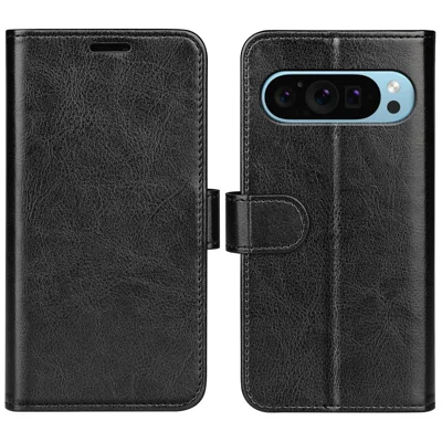 For Google Pixel 9 / Pixel 9 Pro Case Crazy Horse Texture TPU+PU Leather Wallet Flip Phone Cover - Black