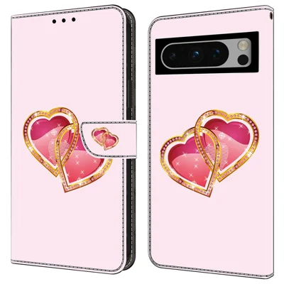 For Google Pixel 9 Pro XL Case Pattern Printing Leather Flip Phone Cover - Heart