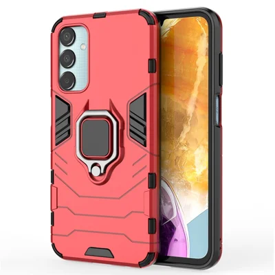 For Samsung Galaxy M15 5G Case with Ring Kickstand PC+TPU Shockproof Protective Phone Cover - Red