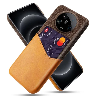 For Xiaomi 14 Ultra Phone Case Card Holder PU Leather+PC Drop-resistant Phone Shell - Orange