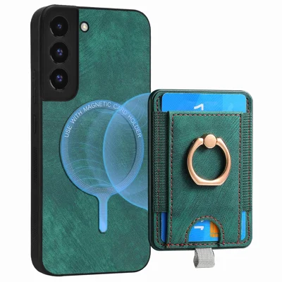 D7 For Samsung Galaxy S22 5G Case Detachable Magnetic Card Slot Kickstand Phone Case - Green