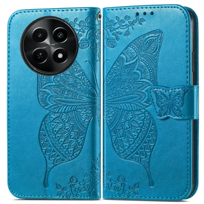 For Realme 12 5G Case Butterfly Imprinted PU Leather Magnetic Flip Stand Phone Cover - Blue
