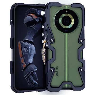 For Realme 11 Pro+ 5G / 11 Pro 5G / 12 Pro 5G / 12 Pro+ 5G / 12 Pro Ultra Phone Case Aluminium Alloy Mechanical Arm Heat Dissipation Shell - Black