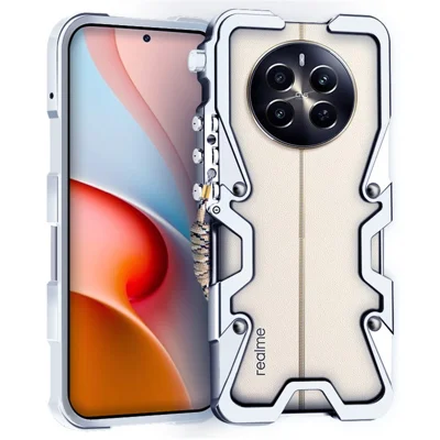 For Realme 12 4G / 12+ 5G Case Aluminium Alloy Phone Frame Protective Cover Mechanical Arm - Silver
