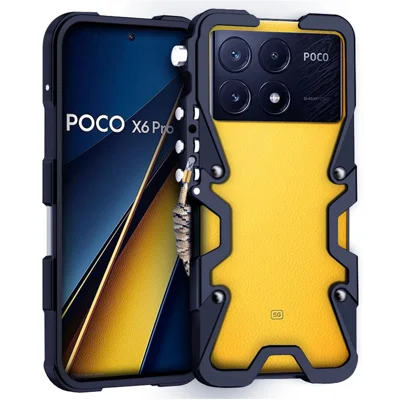 For Xiaomi Poco X6 Pro 5G / Redmi K70E 5G Case Aluminium Alloy Mechanical Arm Back Phone Shell with Strap - Black