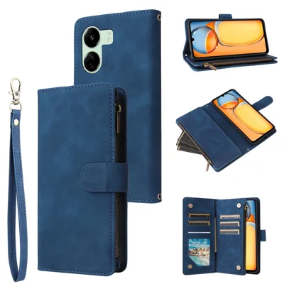 For Xiaomi Poco C65 4G / Redmi 13C 4G / 5G Cell Phone Case Multiple Card Slots Leather Protection Cover - Blue