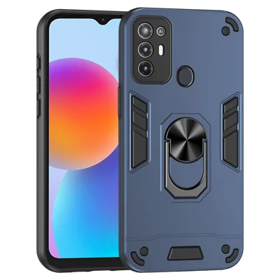 For ZTE Blade A52 Case PC+TPU Armor Phone Cover with Car Mount Kickstand - Blue