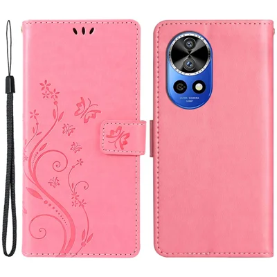 For Huawei nova 12 Pro 5G / nova 12 Ultra 5G Case PU Leather Wallet Butterfly Phone Cover - Pink