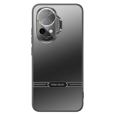 For Huawei nova 12 Pro 5G / 12 Ultra 5G Case PC+TPU Matte Phone Kickstand Cover with Lens Film - Black
