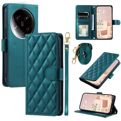 For Xiaomi 14 Ultra Wallet Case PU Leather Flip Stand View Phone Cover - Green