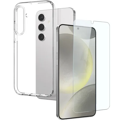 NORTHJO For Samsung Galaxy S24 Clear Case TPU Phone Cover with Screen Film, Support Fingerprint Unlock