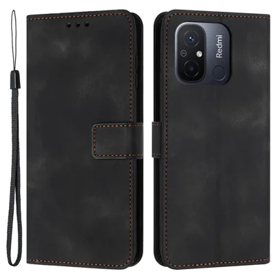 For Xiaomi Redmi 12C 4G Case Folio Bookstytle Skin-touch PU Leather Phone Cover - Black