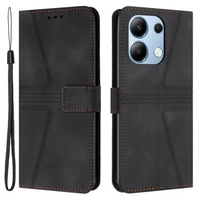 For Xiaomi Redmi Note 13 4G Triangle Imprinted Leather Case Folding Stand Phone Cover - Black