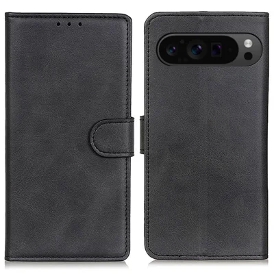 For Google Pixel 10 Pro XL / 9 Pro XL Case Cowhide Texture Leather Wallet Stand Shockproof Phone Cover - Black