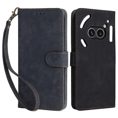 For Nothing Phone (2a) Plus / Phone (2a) Leather Case with Strap RFID Blocking Wallet Phone Cover - Black