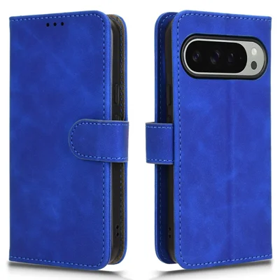 For Google Pixel 9 Pro / Pixel 9 Wallet Case Skin-Touch Texture Flip Leather Phone Cover - Blue