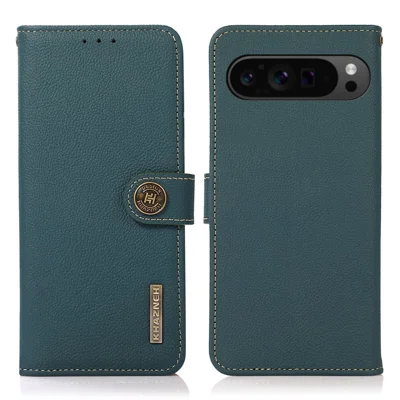 KHAZNEH til Google Pixel 10 Pro XL / 9 Pro XL Case RFID-blokerende pung i ægte ku-læder - Grøn