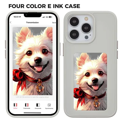 For iPhone 13 Pro Case 4-Color Customizable E-Ink Display Phone Case PC+TPU Cover - Grey