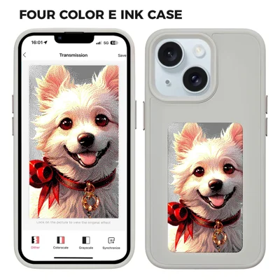 For iPhone 13 / 14 Case PC+TPU 4-Color E Ink Case DIY Smart Display Customized Phone Cover - Grey