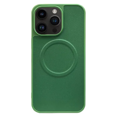 For iPhone 14 Pro Case Compatible with MagSafe PU Leather Coated TPU Shockproof Phone Cover - Green