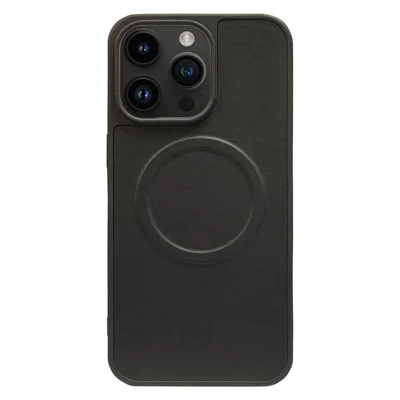 For iPhone 15 Pro Case Anti-Drop PU+TPU Phone Cover Compatible with MagSafe - Black