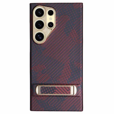 For Samsung Galaxy S24 Ultra  Case Aramid Fiber Camouflage Pattern Kickstand Phone Cover - Gold