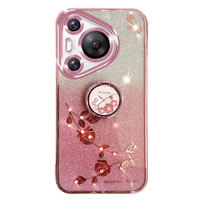 KADEM For Huawei Pura 70 Pro / Pura 70 Pro+ Kickstand Case Rhinestone Flower TPU Phone Shell - Rose Gold