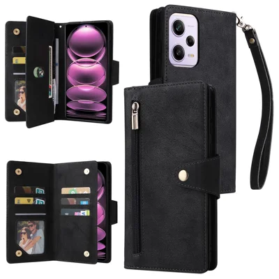 For Xiaomi Redmi Note 12 Pro Speed 5G / Note 12 Pro 5G / Poco X5 Pro 5G Case Wallet Rivet Decor Leather Folio Flip Phone Cover - Black