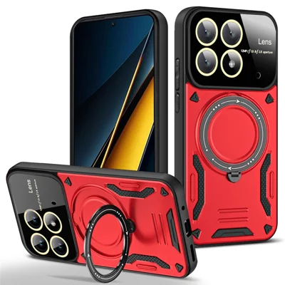 For Xiaomi Poco X6 Pro 5G / Redmi K70E 5G Cell Phone Cases Kickstand PC+TPU Cover Magnetic Case - Red