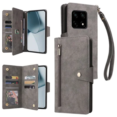 For OnePlus 10 Pro 5G Anti-fall Case Rivet Decor PU Leather Stand Wallet Phone Cover - Grey