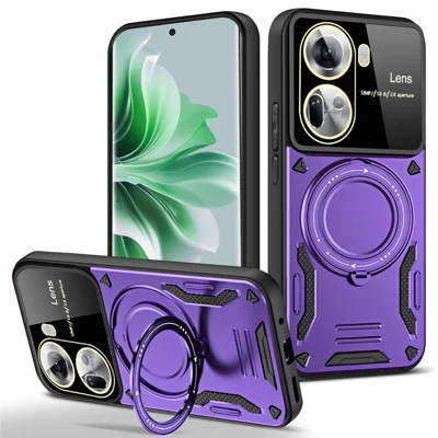 For Oppo Reno11 5G (Global) Case PC+TPU Kickstand Phone Back Cover Magnetic Case - Purple