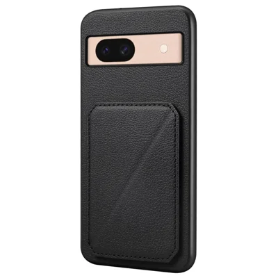 For Google Pixel 8a Case Kickstand Leather+PC+TPU Phone Cover with Hidden Card Holder - Black