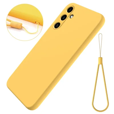 For Samsung Galaxy M15 5G / F15 5G Case Scratchproof Liquid Silicone Phone Cover with Wrist Strap - Yellow