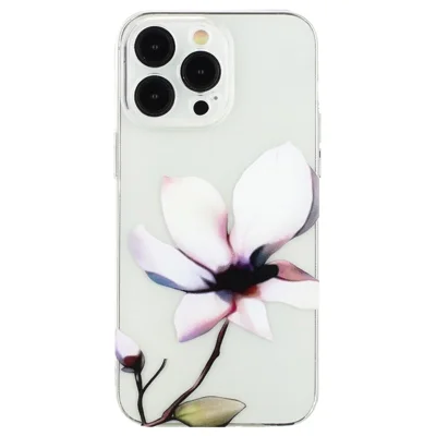 For iPhone 14 Pro Case Pattern Printing TPU Drop-proof Phone Cover - White Flower