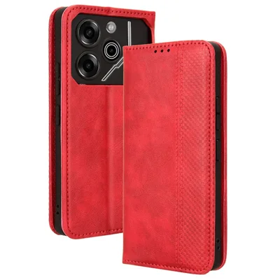 For TECNO Pova 6 Pro 5G LI9 Case Wallet Retro Texture Leather Phone Cover - Red