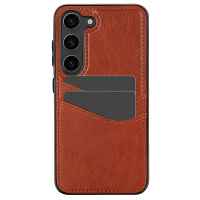 For Samsung Galaxy S23 Phone Protector Card Slot Cell Phone Case Slim-Fit PU+TPU Cover - Brown