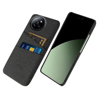 غطاء لهاتف شاومي Civi 4 Pro 5G / 14 Civi 5G مع فتحتين لبطاقات الهوية، غطاء صلب من مادة البولي كربونات بنسيج قماشي - أسود
